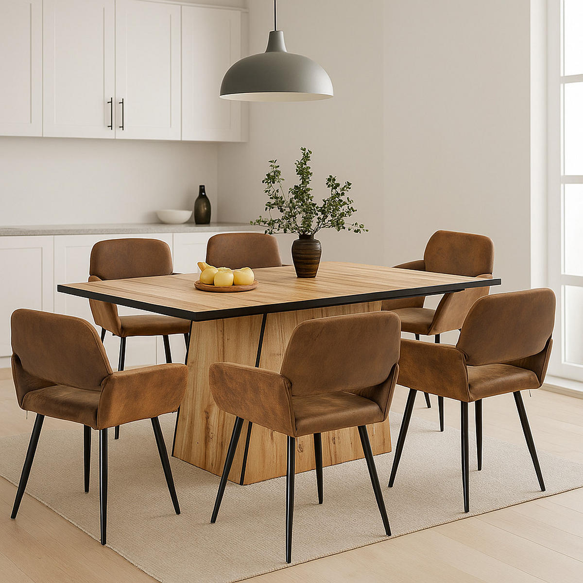 ESSTISCH SET mit 1 Tisch und 6 Stühlen im Retro-Stil - Braun, Holzwerkstoff/Textil (138.5/75/80cm) - Urban Meuble