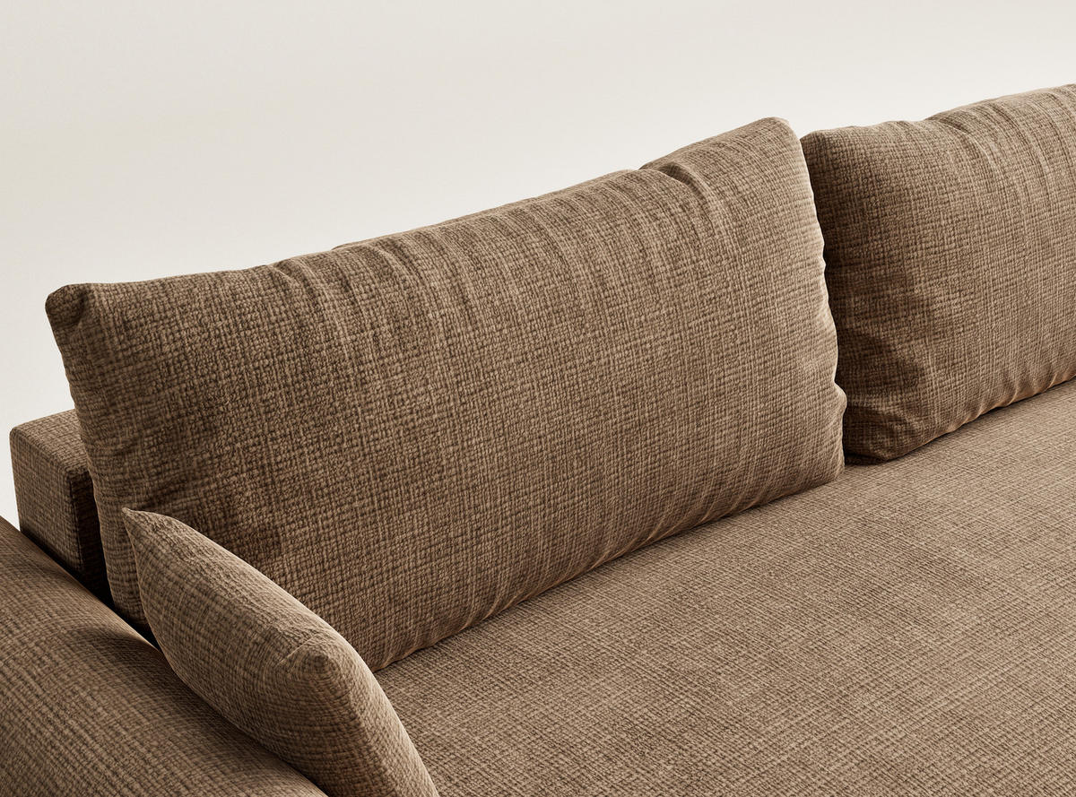 SOFA MIT SCHLAFFUNKTION Toluca Hellbraun Chenille-Stoff - Hellbraun/Schwarz, Holz/Holzwerkstoff (247/69/104cm) - Maison de Reve