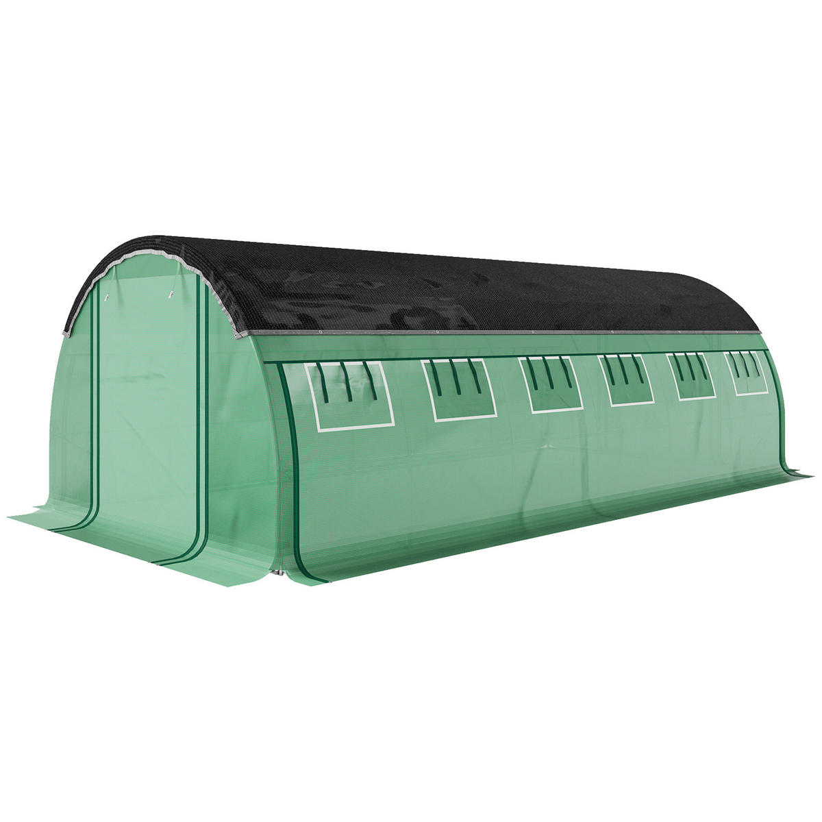 POLYTUNNEL-GEWÄCHSHAUS DE-05710 Mit Sonnenschutznetz & aufrollbaren Seitenwänden Grün - Grün, Kunststoff/Metall (300/198/600cm) - ComfortXL