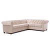 ECKSOFA Chesterfield Cleo Blink Beige Samt mit Kristallsteppung und braunen Massivholzfüßen - Ottomane Rechts - Beige/Braun, Holz/Textil (264/210cm) - S-Style Möbel