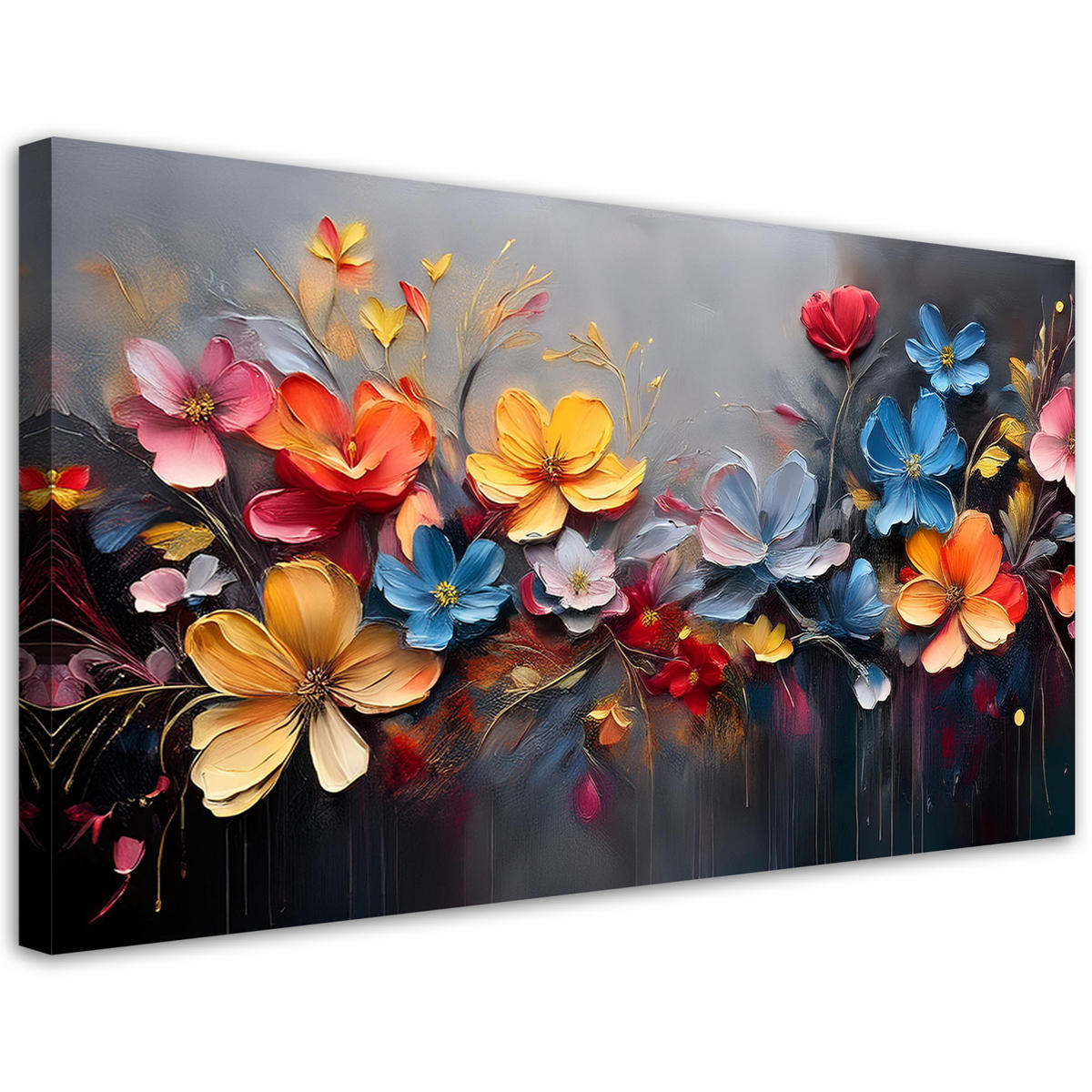LEINWANDBILD Gemaltes Blumenarrangement 120x60cm - Multicolor, Textil (120/60cm) - Feeby
