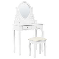 SCHMINKTISCH mit Spiegel und Hocker Weiß Diva - Weiß, Holzwerkstoff (75/144/40cm) - Beliani
