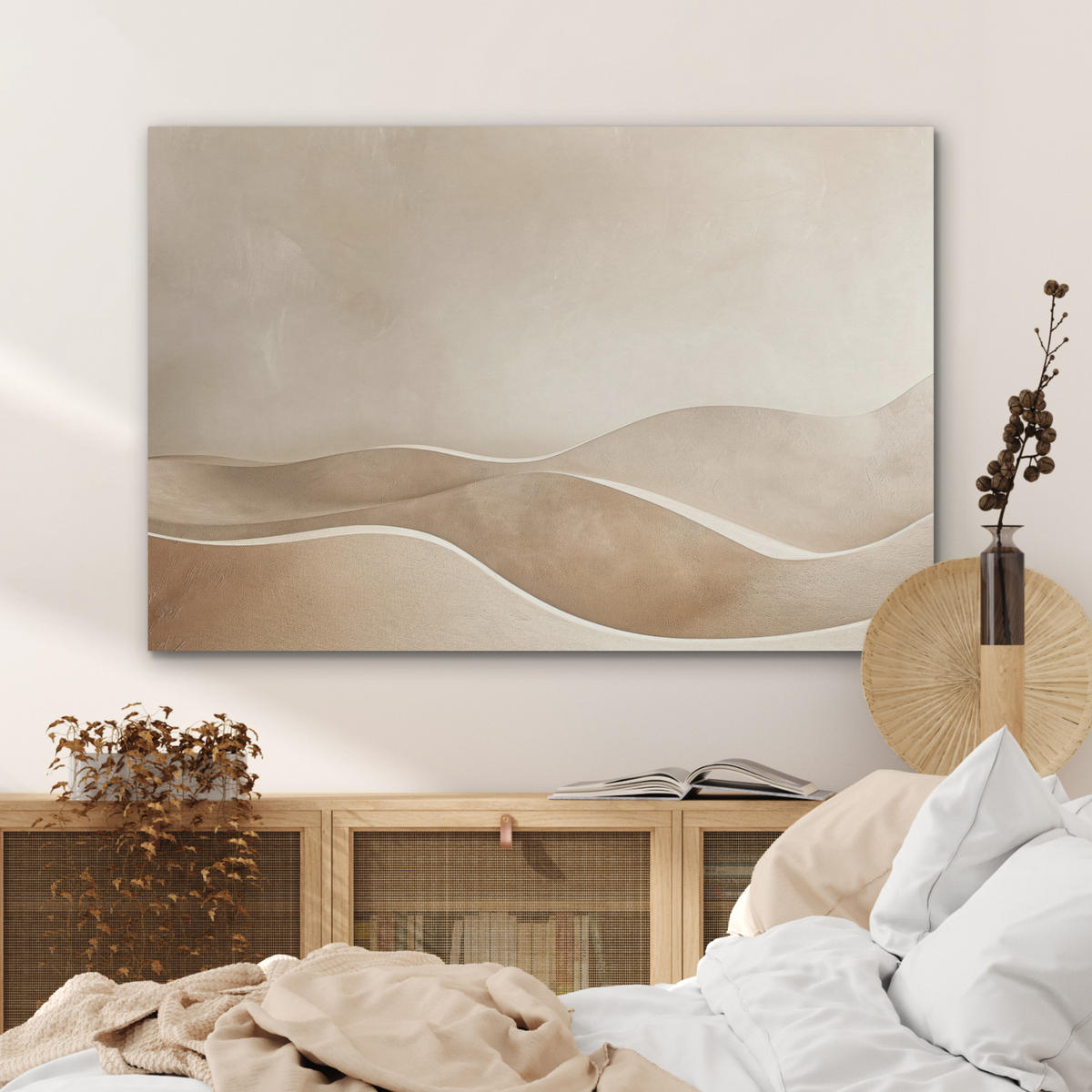 AKUSTIKPANEEL Beige - Natur - Abstrakt - Modern 100x70 cm - Beige, Textil (100/0.9/70cm) - MuchoWow