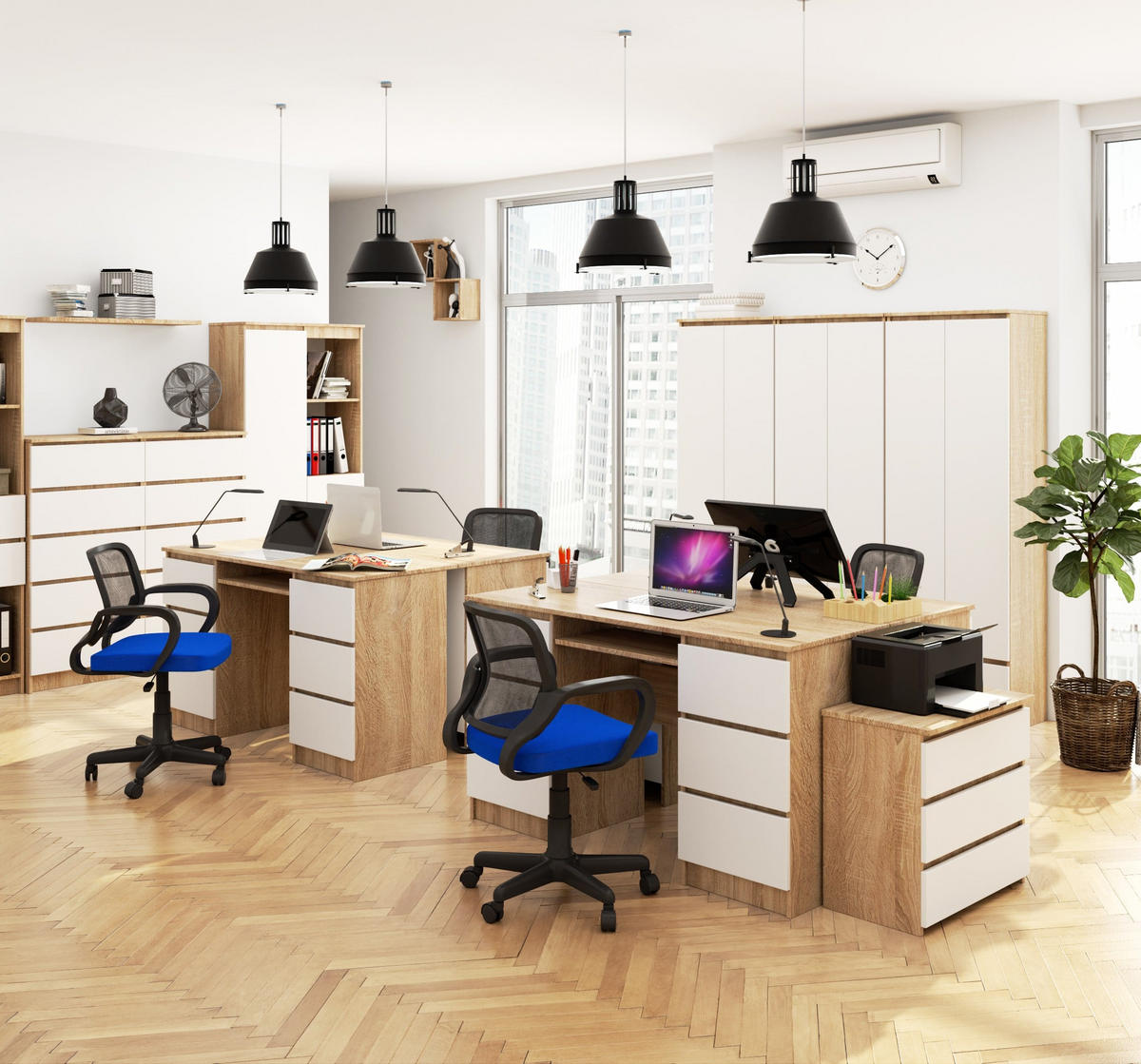 SCHREIBTISCH Eiche Sonoma, Weiß 77/135/50 - Weiß, Holzwerkstoff (50/135/77cm) - RAUMHIRSCH FURNITURE