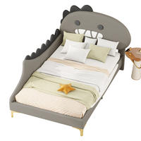 KINDERBETT 90/200 cm aus PU und MDF mit Dino-Kopfteil Grau - Grau, Kunststoff (90/200cm) - Modenvie