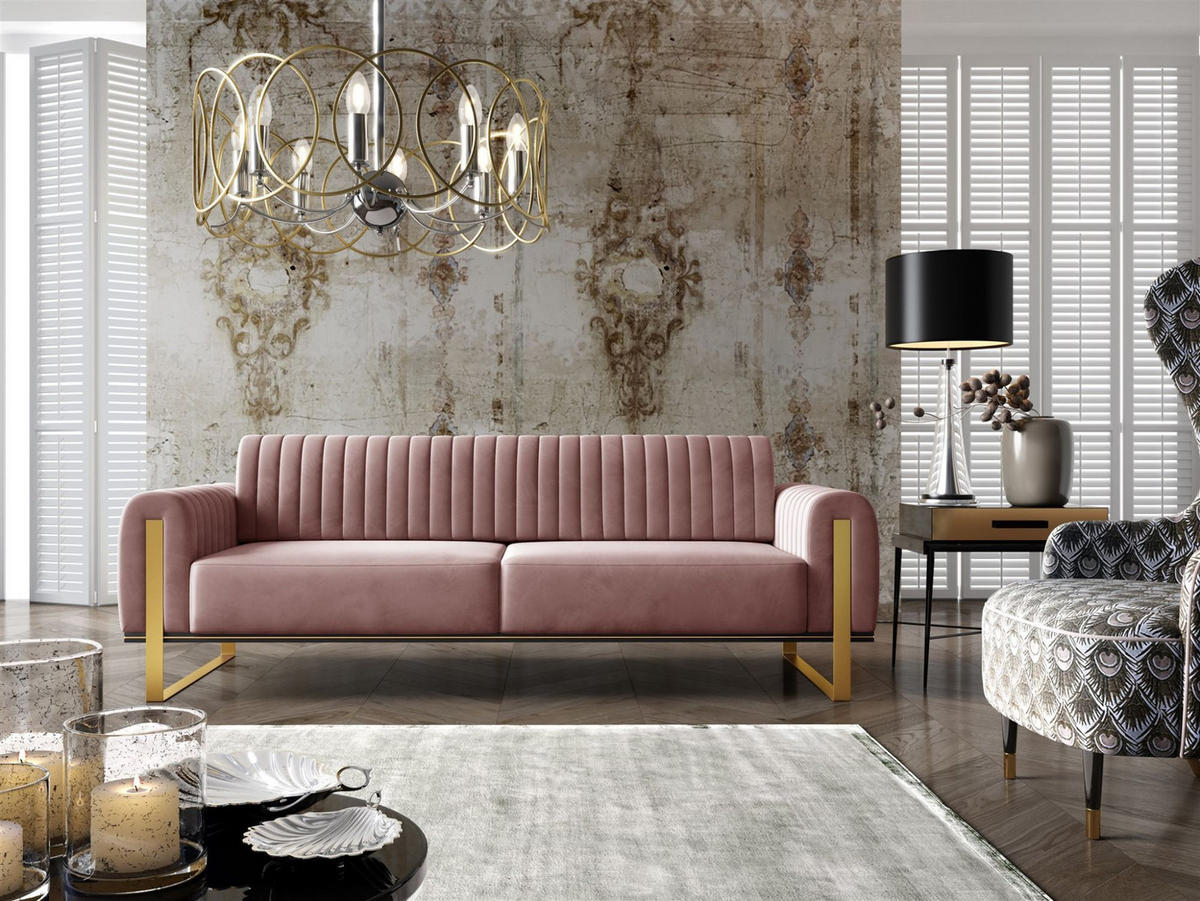 SOFASET Valerie 3-2 - Altrosa, Holzwerkstoff/Textil (228/79/90cm) - Fun Möbel