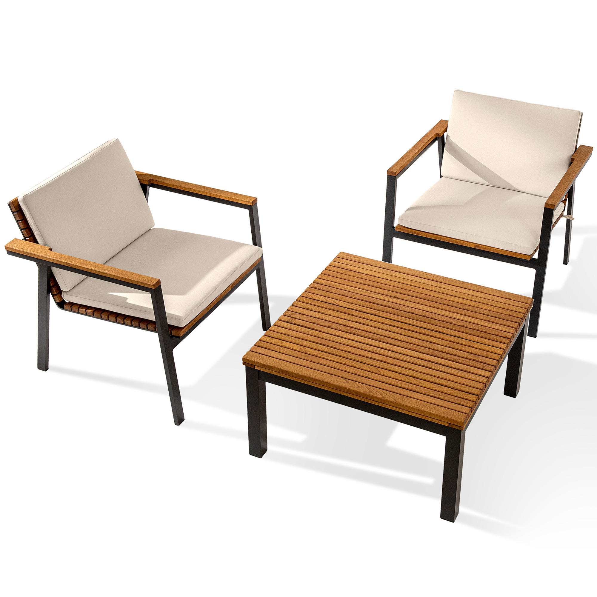 GARTENMÖBELSET ARIATO 3-tlg, mit Kissen - Anthrazit/Beige, Holz/Metall - KONSIMO®