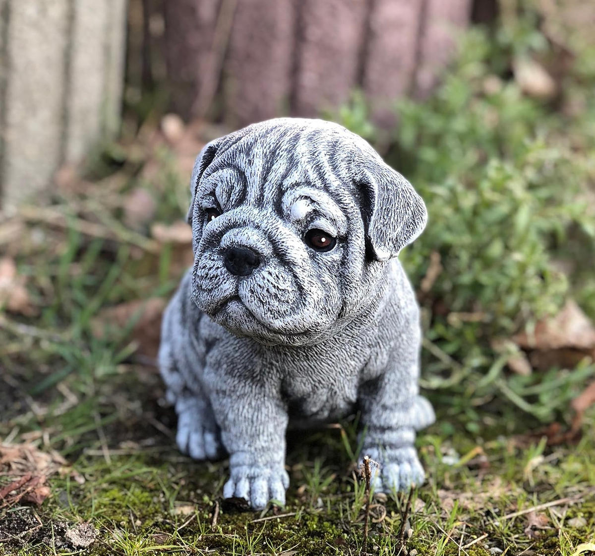 STEINFIGUR Bulldogge Welpe massiver Steinguss frostfest - Grau, Stein (14/16/16cm) - stoneandstyle