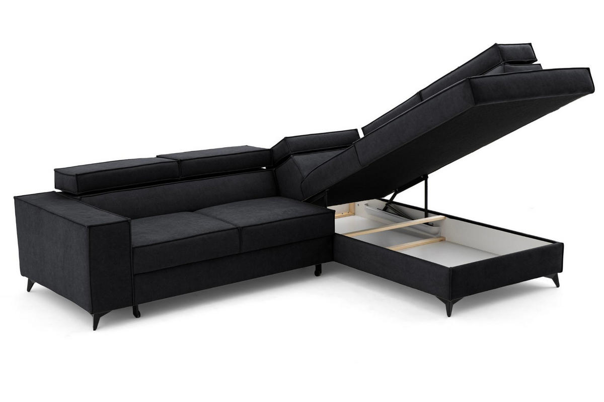 ECKSOFA PURE L Rechts mit Schlaffunktion 127x199 Velours Graphit - Graphitfarben/Schwarz, Holz/Textil (204/281cm) - Muffo