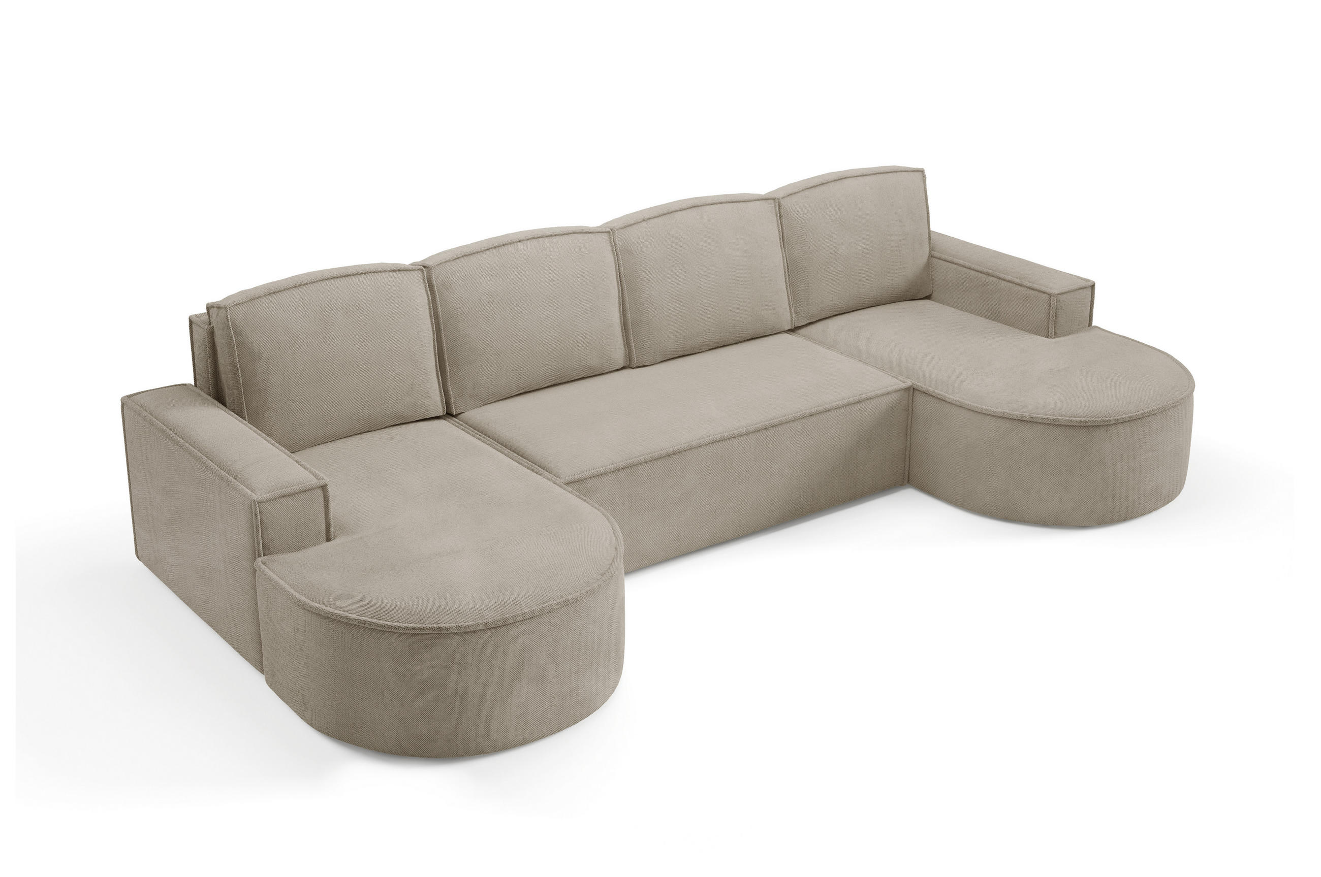 ECKSOFA MOLLY U Freistehendes, mit Schlaffunktion, 140x273cm, Bettkasten und Abnehmbaren Kissen – 316x157x88cm, Curio Stoff, Esche - Hellgrau, Holz/Textil (316/157cm) - DomoHome