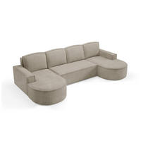 ECKSOFA MOLLY U Freistehendes, mit Schlaffunktion, 140x273cm, Bettkasten und Abnehmbaren Kissen – 316x157x88cm, Curio Stoff, Esche - Hellgrau, Holz/Textil (316/157cm) - DomoHome