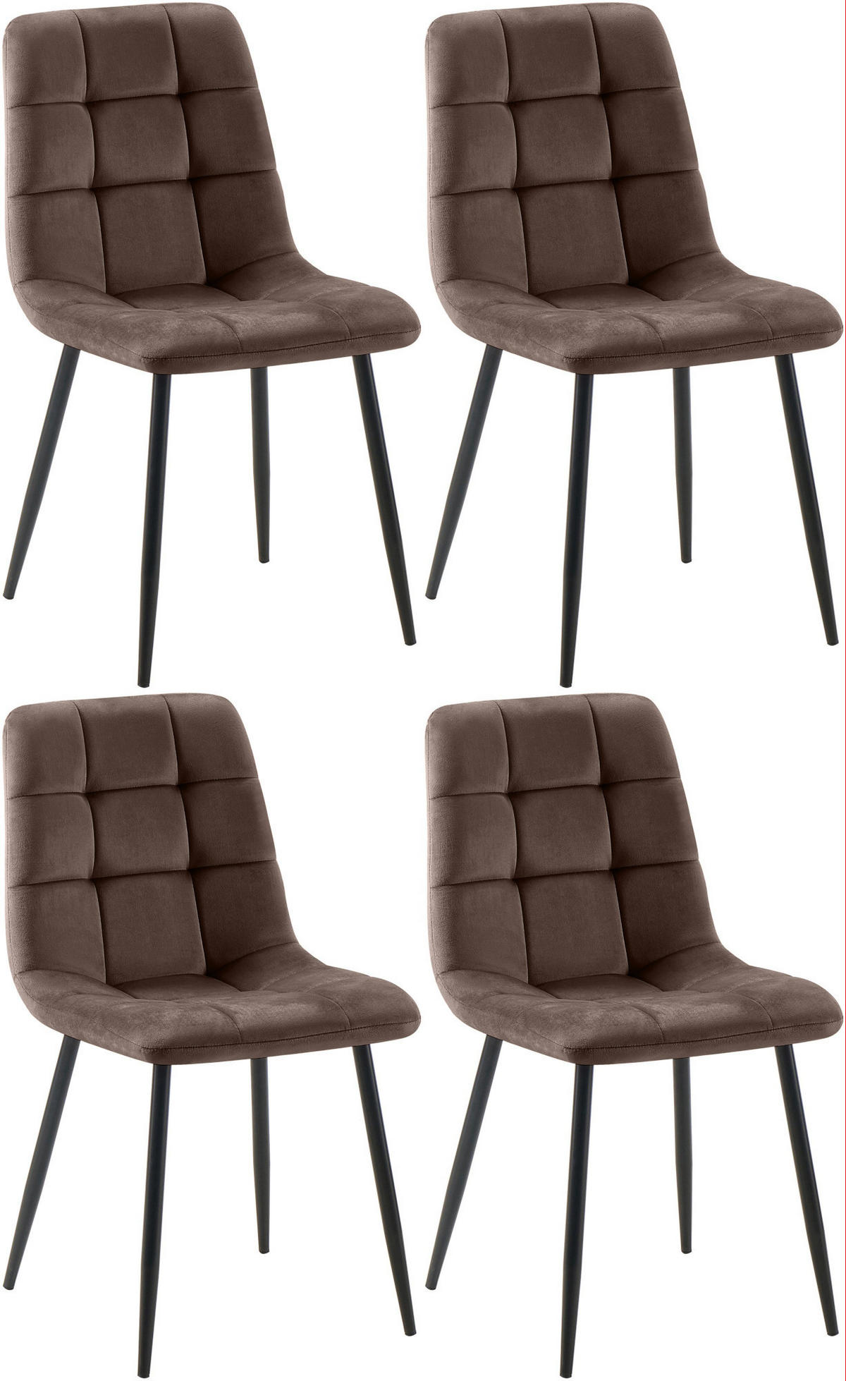 STUHL 4er Set Samt Braun - Schwarz/Braun, Textil/Metall (45/84/55cm) - CLP