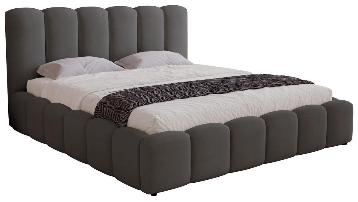 POLSTERBETT 180x200 cm Florent, Bettkasten, Samt, Dunkelgrau - Dunkelgrau, Holz/Textil (180/200cm) - Emporius