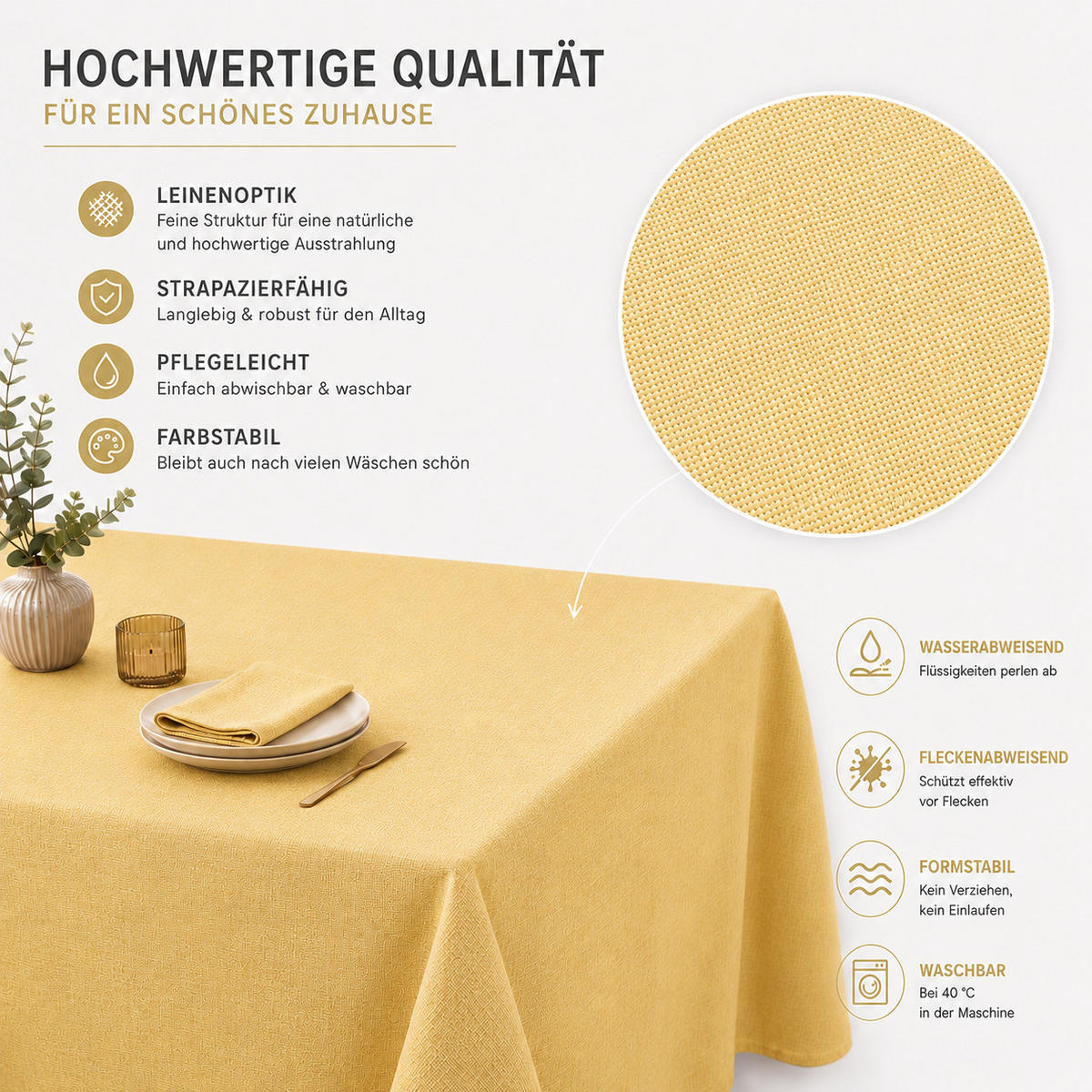 TISCHDECKE Leinenoptik 90/90 cm eckig gelb - Gelb, Kunststoff (90/90cm) - TiborTex