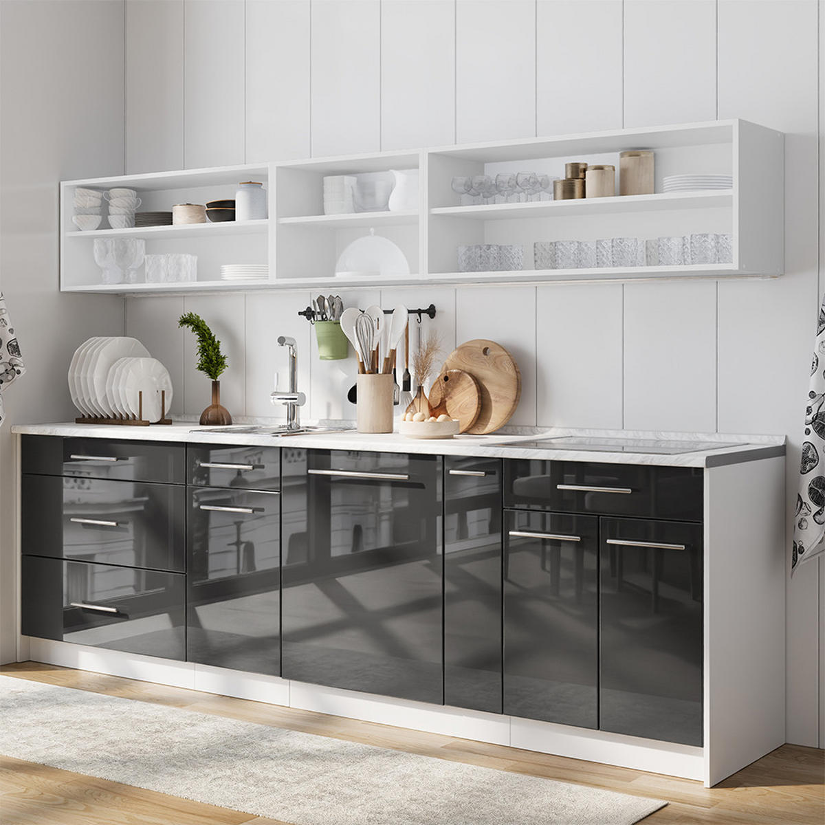 LEKÁRENSKÁ SKRINKA Fame-Line, Antracit vysoký lesk/biely, 20 cm, AP Marble - biela/čierna s vysokým leskom, kompozitné drevo (20/82/60cm) - Vicco