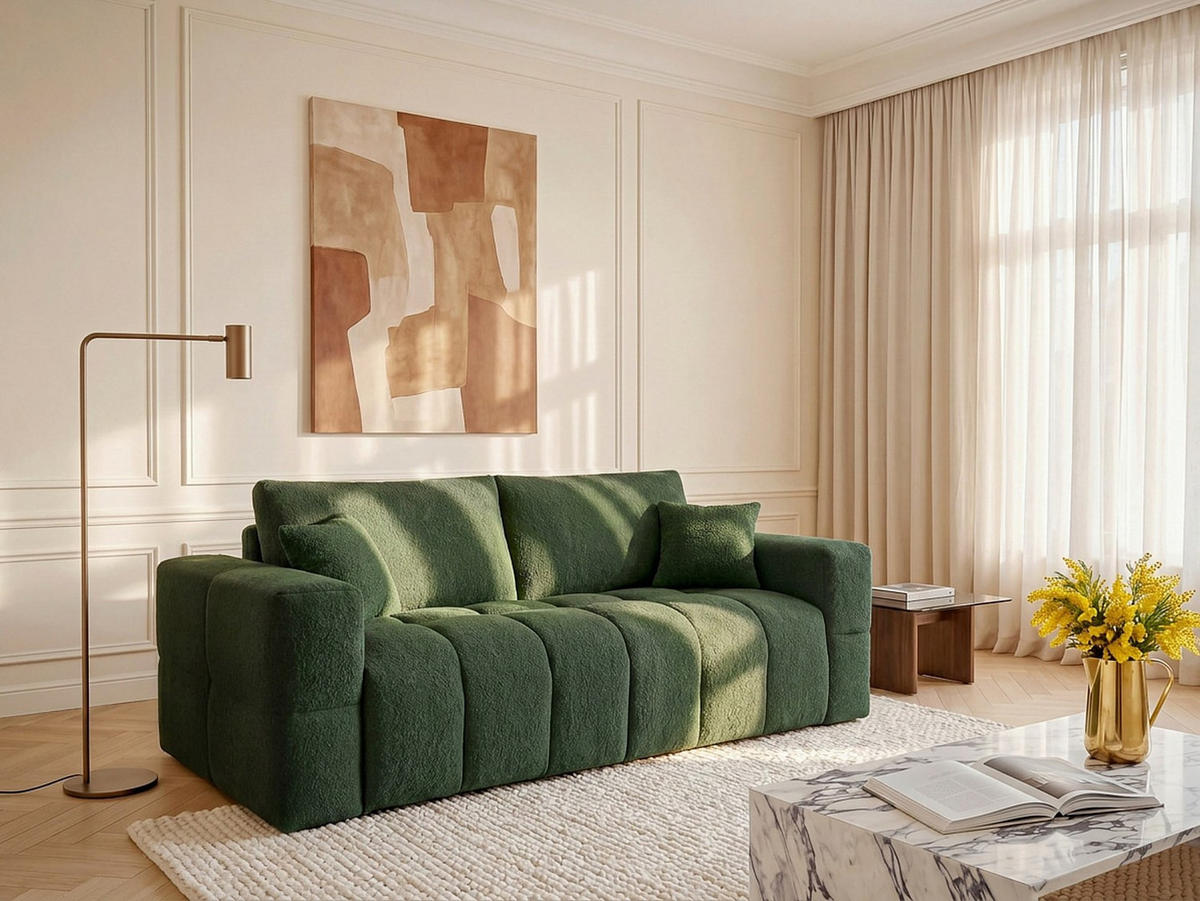 SCHLAFSOFA - 3 Personen - stoff - grün Issoro - Grün, Textil (215/90/105cm) - Vente-Unique