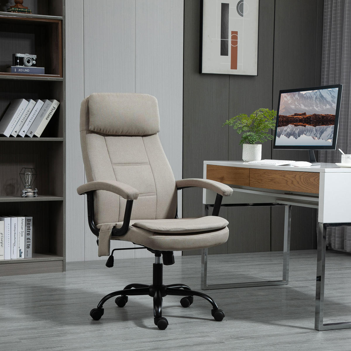 DREHSTUHL 70/63/112-121 cm beige aus Polyester mit Vibrationsmassage - Beige, Kunststoff (70/121/63cm) - OKWISH