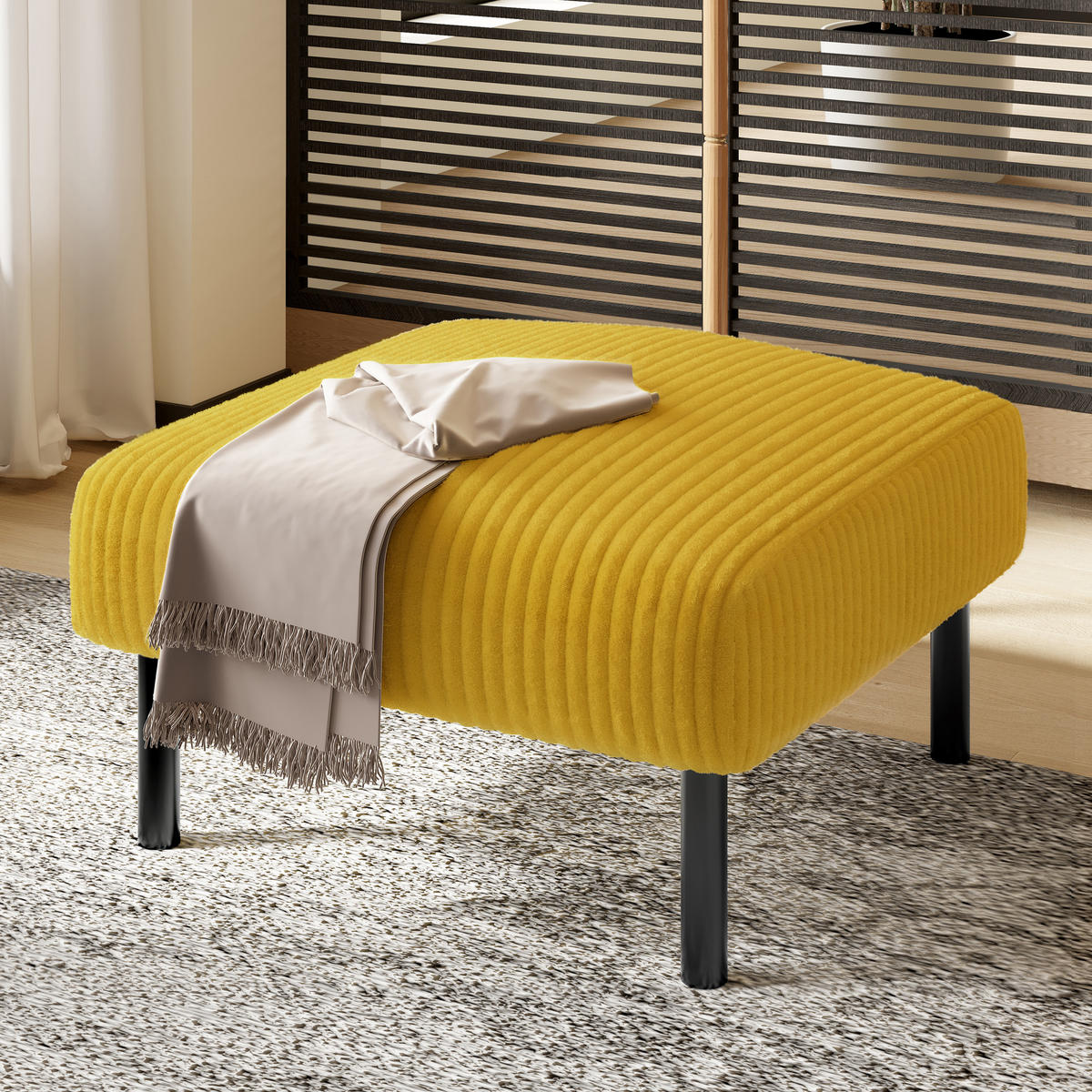 HOCKER Cord Gelb - Gelb, Textil/Metall (56/39/51cm) - WISHDOR