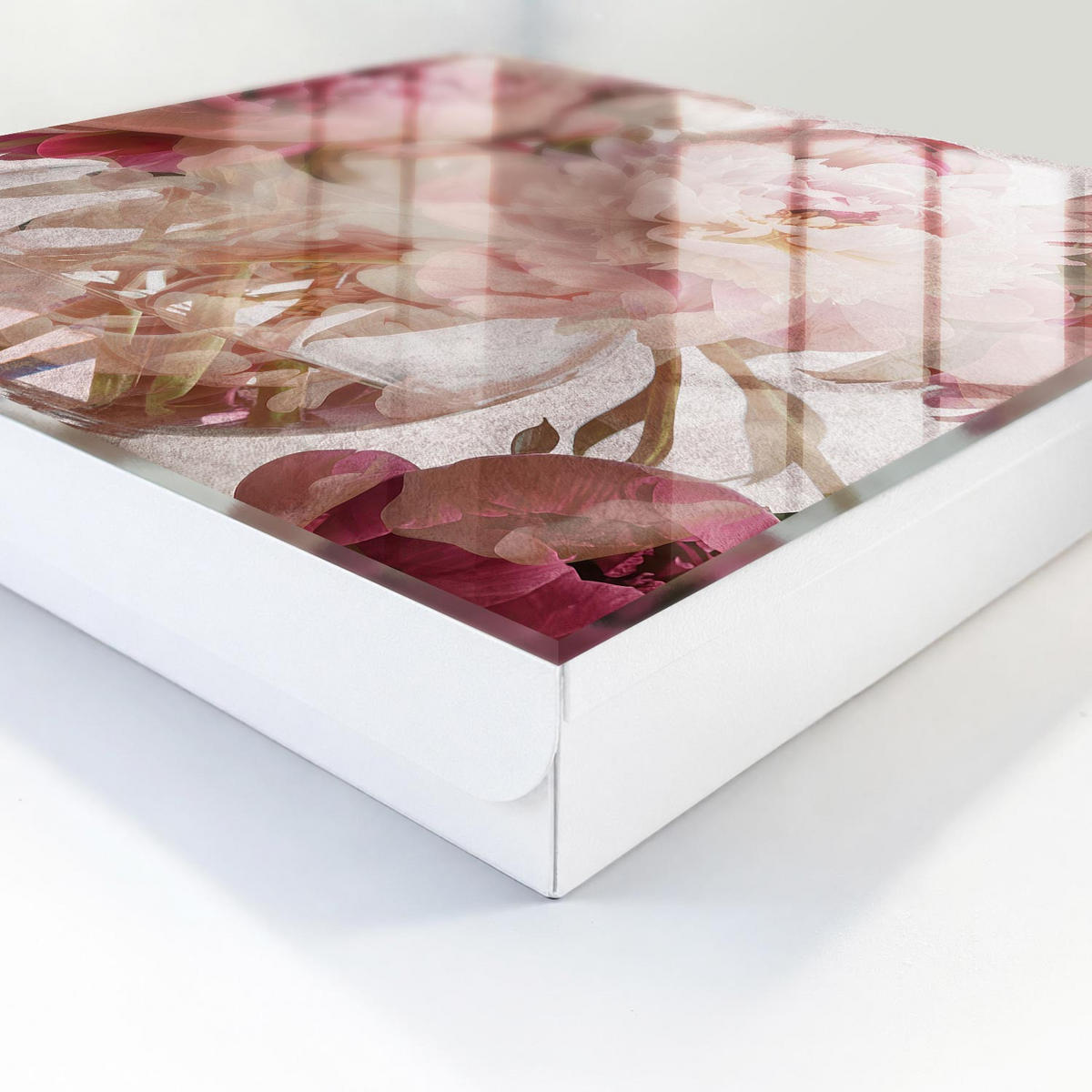 SCHLÜSSELBOX Weiß 30x30 cm – Türöffnung nach rechts - Romantische Blumen - Pink, Metall (30/30/5cm) - TULUP
