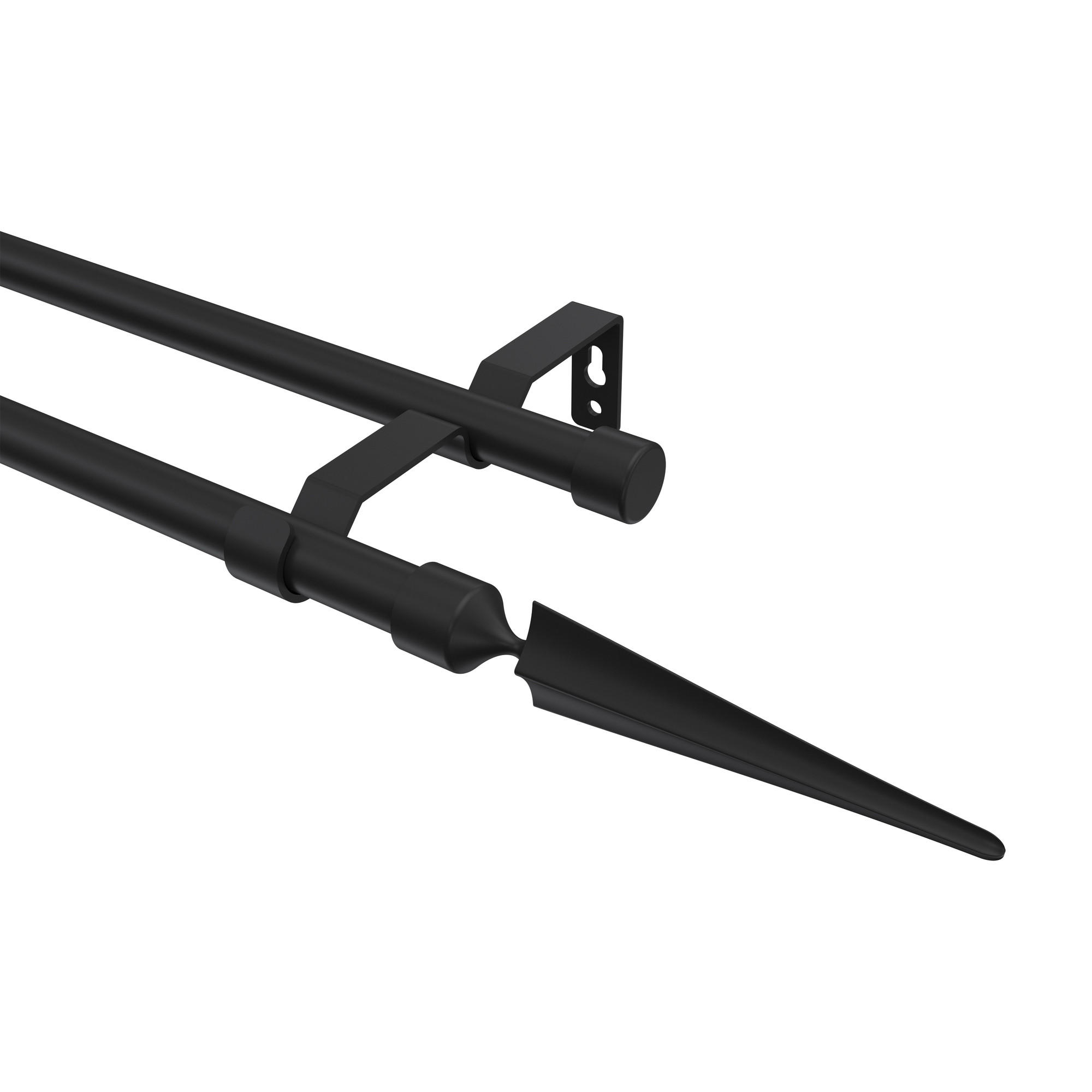 GARDINENSTANGE Olymp Lorenzo 240 cm (geteilt in 2 x 120 cm), 2-läufig (ohne Ringe), 16 mm Ø Schwarz - Schwarz, Metall (240cm) - INTERDECO