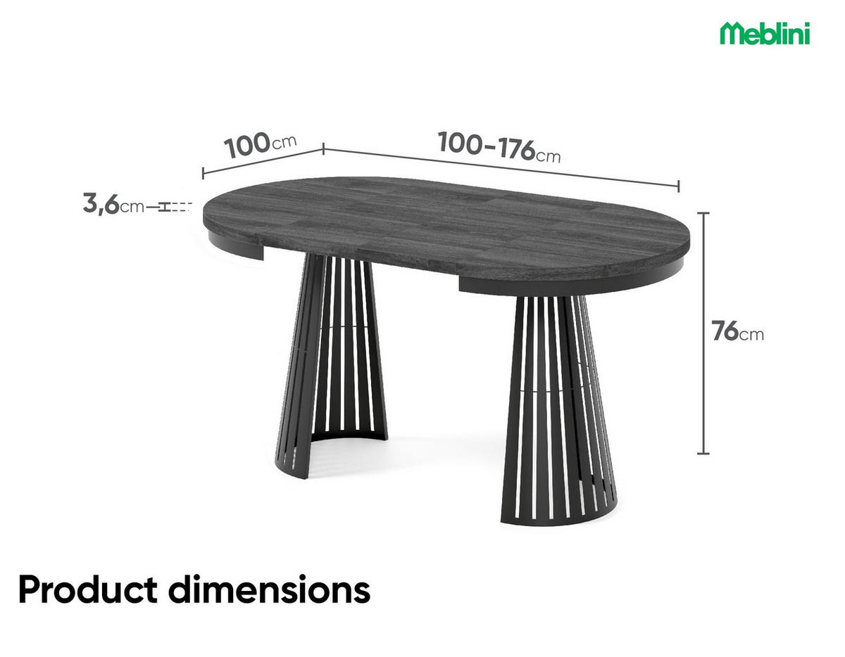 ESSTISCH Cone Bis - Anthrazit/Schwarz, Holzwerkstoff/Metall (100/100/76cm) - Meblini