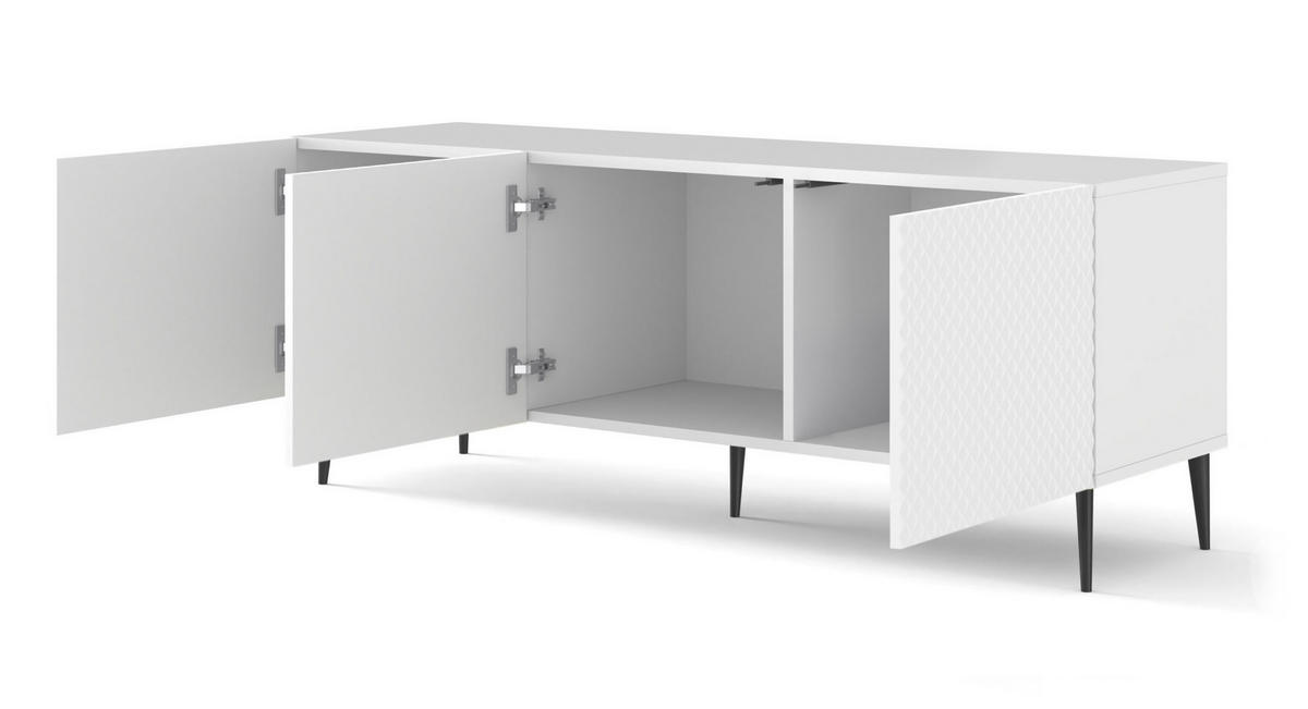 TV LOWBOARD Weiß, Weiß Hochglanz, Schwarz 150/56/42 - Weiß Hochglanz/Schwarz, Holzwerkstoff (150/56/42cm) - RAUMHIRSCH FURNITURE
