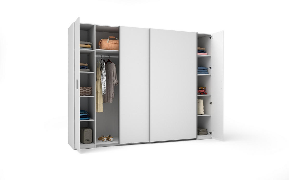 KLEIDERSCHRANK Weiß, Grau 270/208/61 - Weiß/Grau, Holzwerkstoff (270/208/61cm) - RAUMHIRSCH FURNITURE