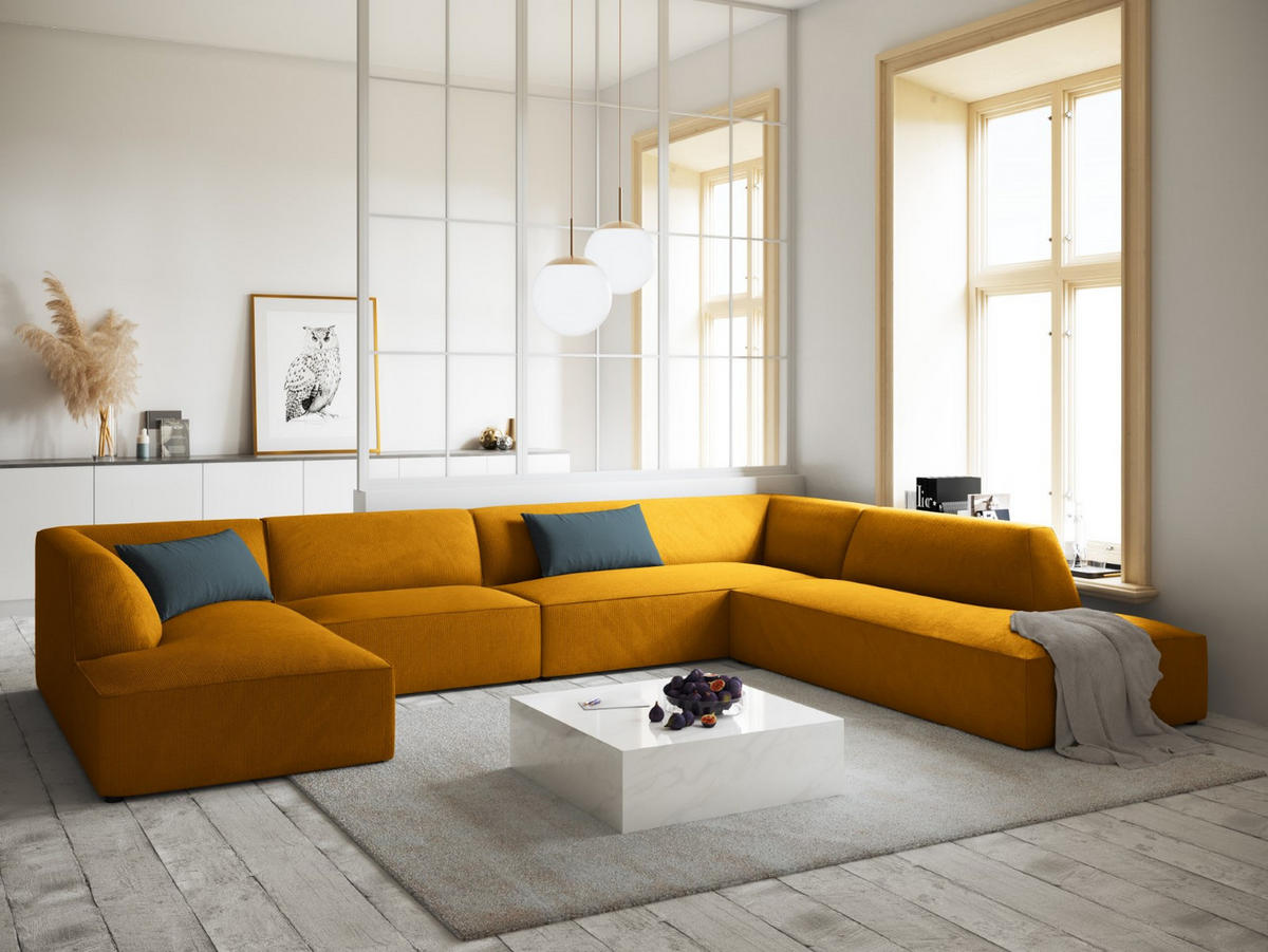 PANORAMASOFA rechts Ruby aus Cord gelb 7 Sitzplätze - Gelb, Textil (273/69/366cm) - Micadoni