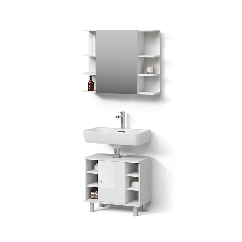BADMÖBEL-SET Fucino Weiß Hochglanz 2 Teile - Weiß Hochglanz/Weiß, Holzwerkstoff (80/64/21cm) - Livinity®