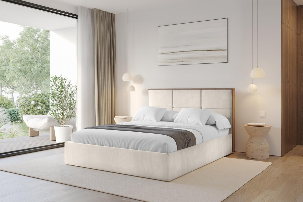 POLSTERBETT mit Bettkasten und Lattenrost, Bett mit Matratze H3/H4 - LILA 140x200 Beige - Greige, Holzwerkstoff/Textil (140/200cm) - ALTDECOR