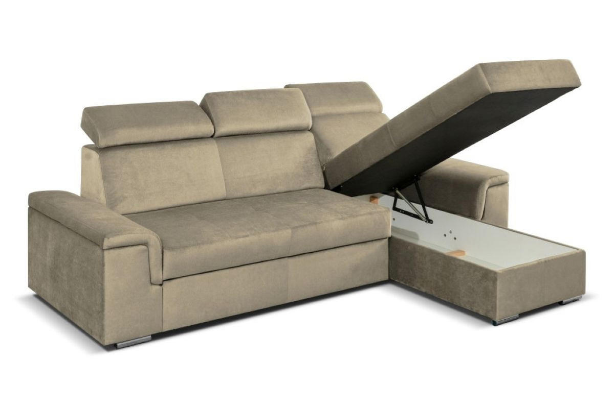 ECKSOFA Monaco L-Form mit Schlaffunktion und Bettkasten 245 cm, beige - Beige, Holz/Kunststoff (245/163cm) - Margaret Hadas24