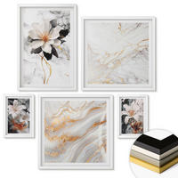 WANDBILDER 5er-Set - 50x50 cm & 20x30 cm & 40x60 cm Weißer Rahmen - Bilder mit blau-goldenen Mustern - Weiß, Kunststoff (40/60cm) - ArtPrintCave