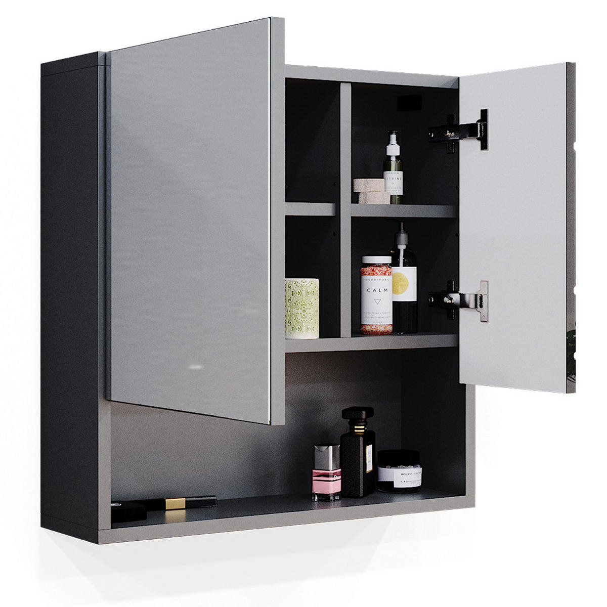 BADSPIEGELSCHRANK Irma Anthrazit Hochglanz 54 x 55 cm - Anthrazit, Holzwerkstoff (54/55/16.9cm) - Vicco