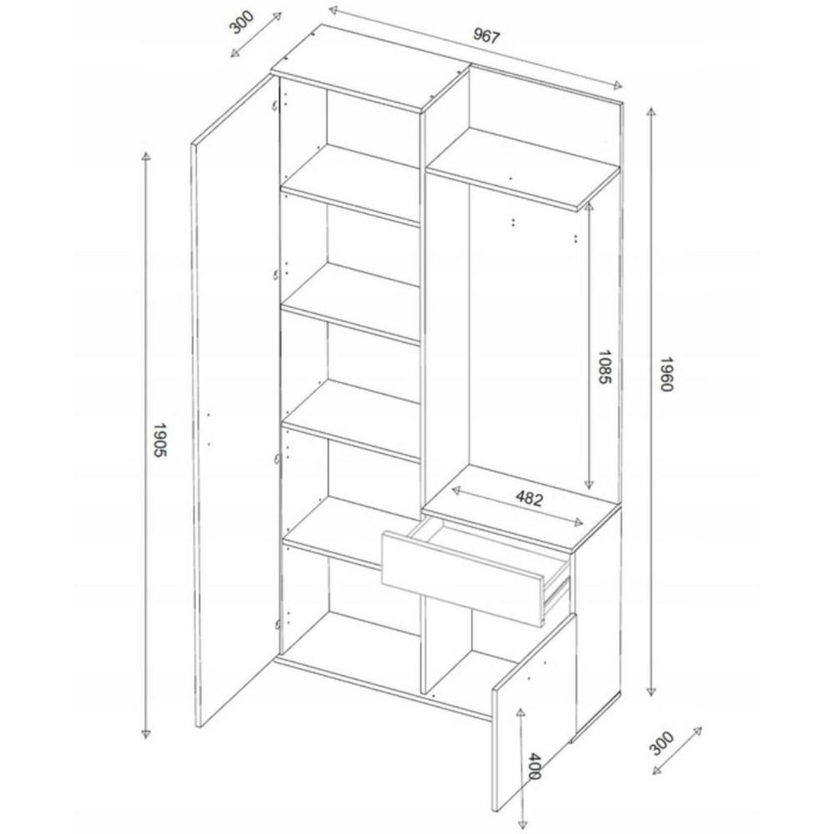 GARDEROBE Justin 97/196/30 weiß+eiche Artisan - Weiß/Sonoma Eiche, Holzwerkstoff/Kunststoff (97/196/30cm) - Beautysofa