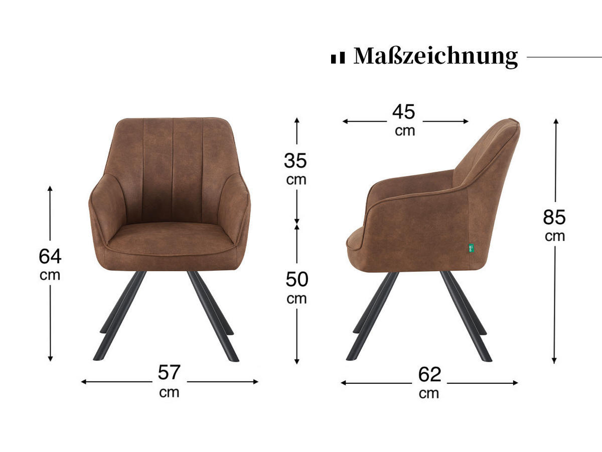 ESSZIMMERSTUHL THOMAS-INES 2er-Set 180° drehbar - Schwarz, Textil (57/85/62cm) - DUBI Möbel
