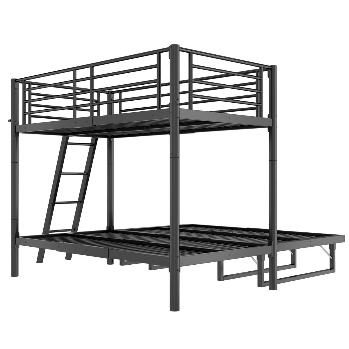 ETAGENBETT 90/200 cm mit Ausziehbett, DE-41598, in Schwarz - Schwarz, Metall (90/200cm) - ComfortXL