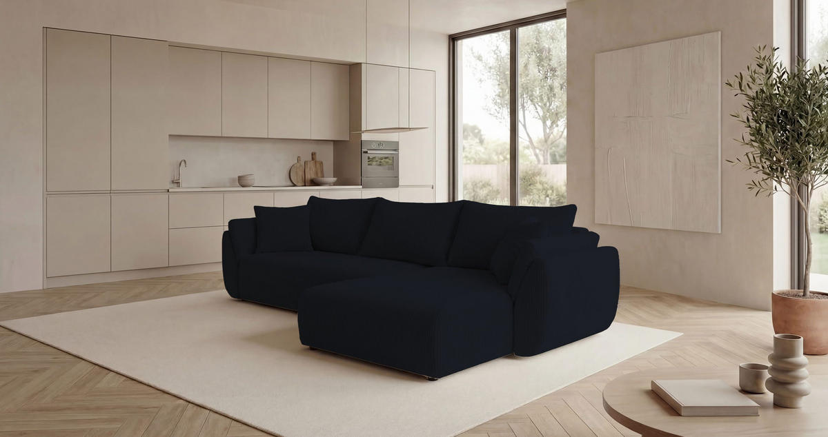 ECKSOFA SYDNEY rechts schwarz Cord Poso 135 - Schlaffunktion, Bettkasten - Schwarz, Textil (280/175cm) - Cornero