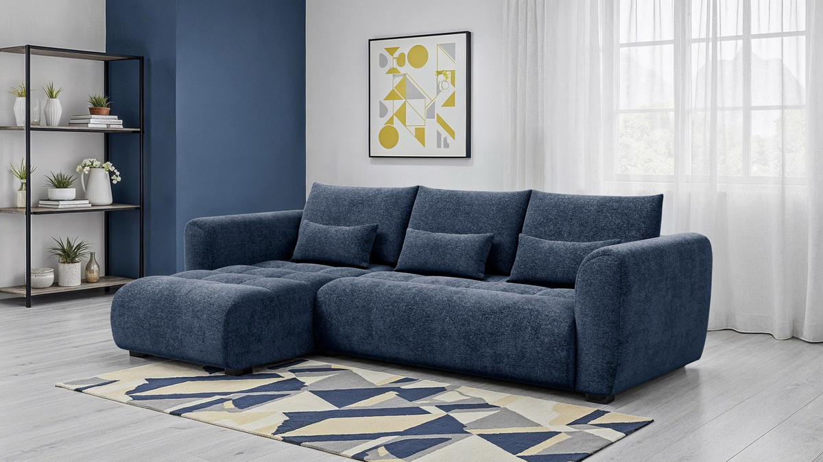 ECKSOFA SORENO 4-Sitzer, dunkelblau - Schwarz/Dunkelblau, Holz/Textil (293/171cm) - Courtois Laville