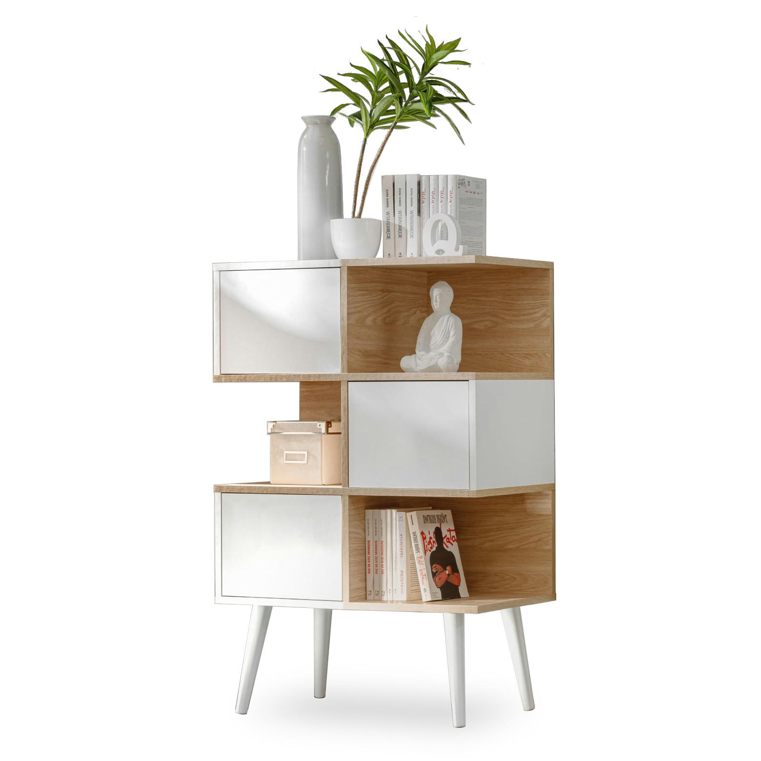 SIDEBOARD FORIO, 3 Türen, 6 Fächern, Eiche/Arktik Weiß - Eichefarben/Weiß, Holz/Holzwerkstoff (70/102/35cm) - Komodee