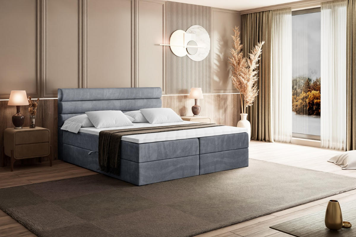 BOXBETT mit Matratze H4 und Lattenrost - CELESTIA - 200x200 cm - H4 - Grau - Grau, Holzwerkstoff (200/200cm) - ALTDECOR
