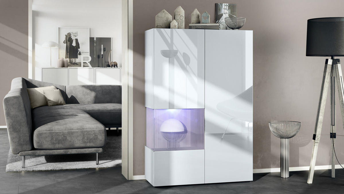 VITRINE Morena Einsatz in Eiche Nordic - Silbereichenfarben, Holzwerkstoff (91.5/136.5/37cm) - Vladon