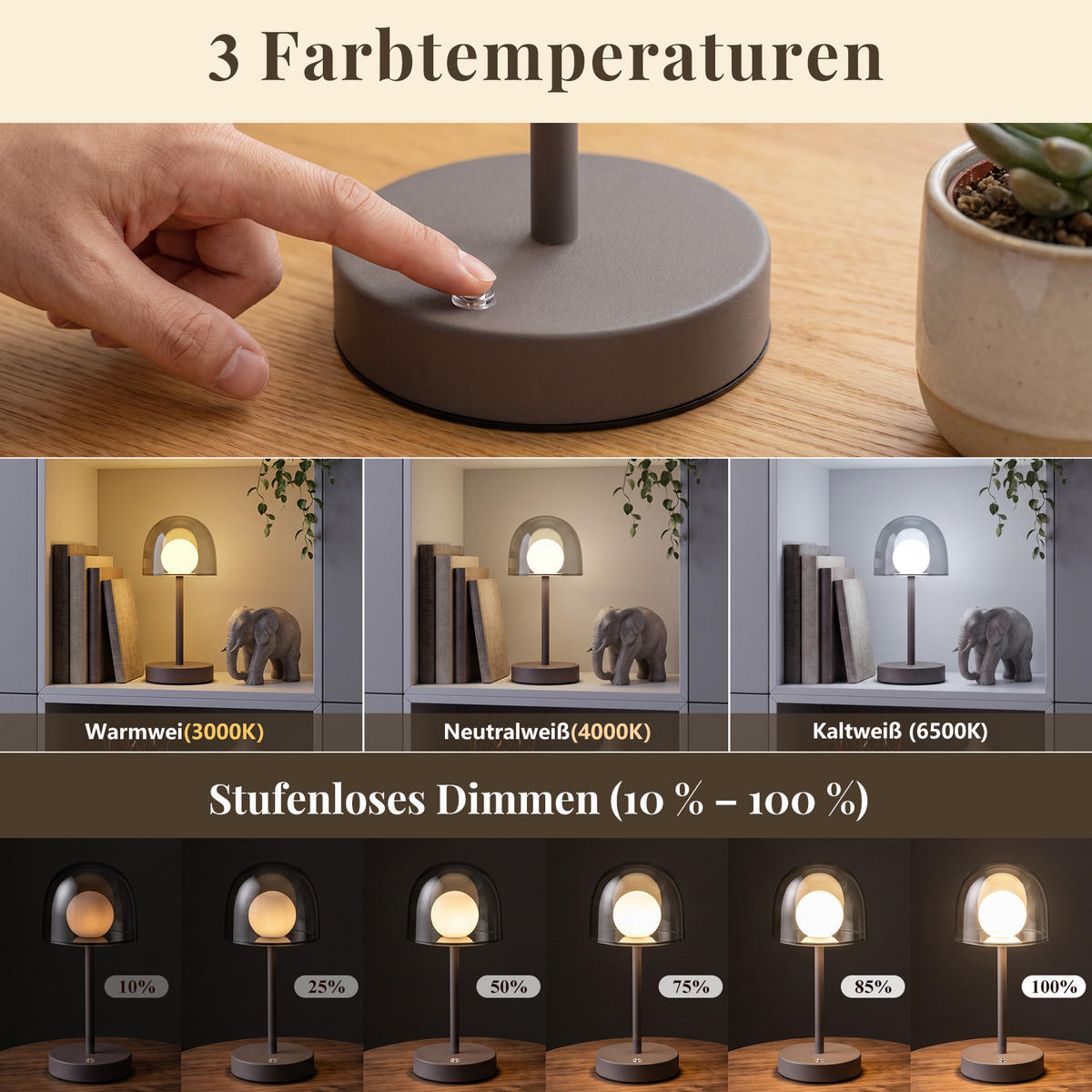 LED STOLNÍ LAMPA 12/12/27 cm - šedá, kov/plast (12/12/27cm) - ZMH