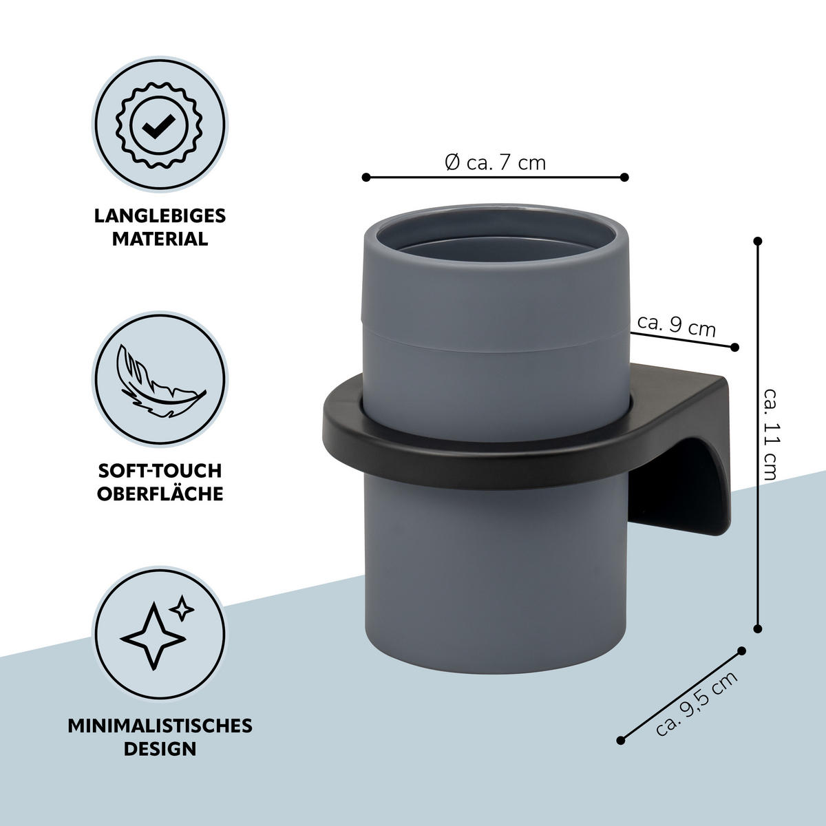 ZAHNPUTZBECHER SAVONA Softtouch, grau, rund - Grau, Kunststoff (9/7/9.5cm) - bremermann