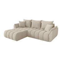 ROHOVÁ SEDAČKA s funkcí spaní, otoman vlevo TOKO-L-v1 277x194x86 krémová velur - černá/krémová, kompozitní dřevo/textil (277/194cm) - ALTDECOR