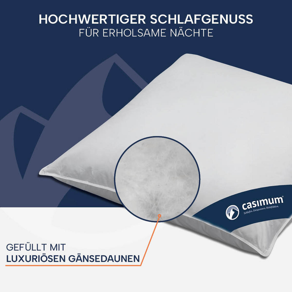 KOPFKISSEN 40x80 cm weich & stützend, Daunenkissen 60% Gänsedaunen - Weiß, Textil (40/80cm) - casimum