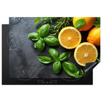 HERDABDECKPLATTE Obst - Grau - Konkret - Orange - Pflanzen Induktionsmatte 77x51 cm - Anthrazit, Kunststoff (77/51/0.2cm) - MuchoWow