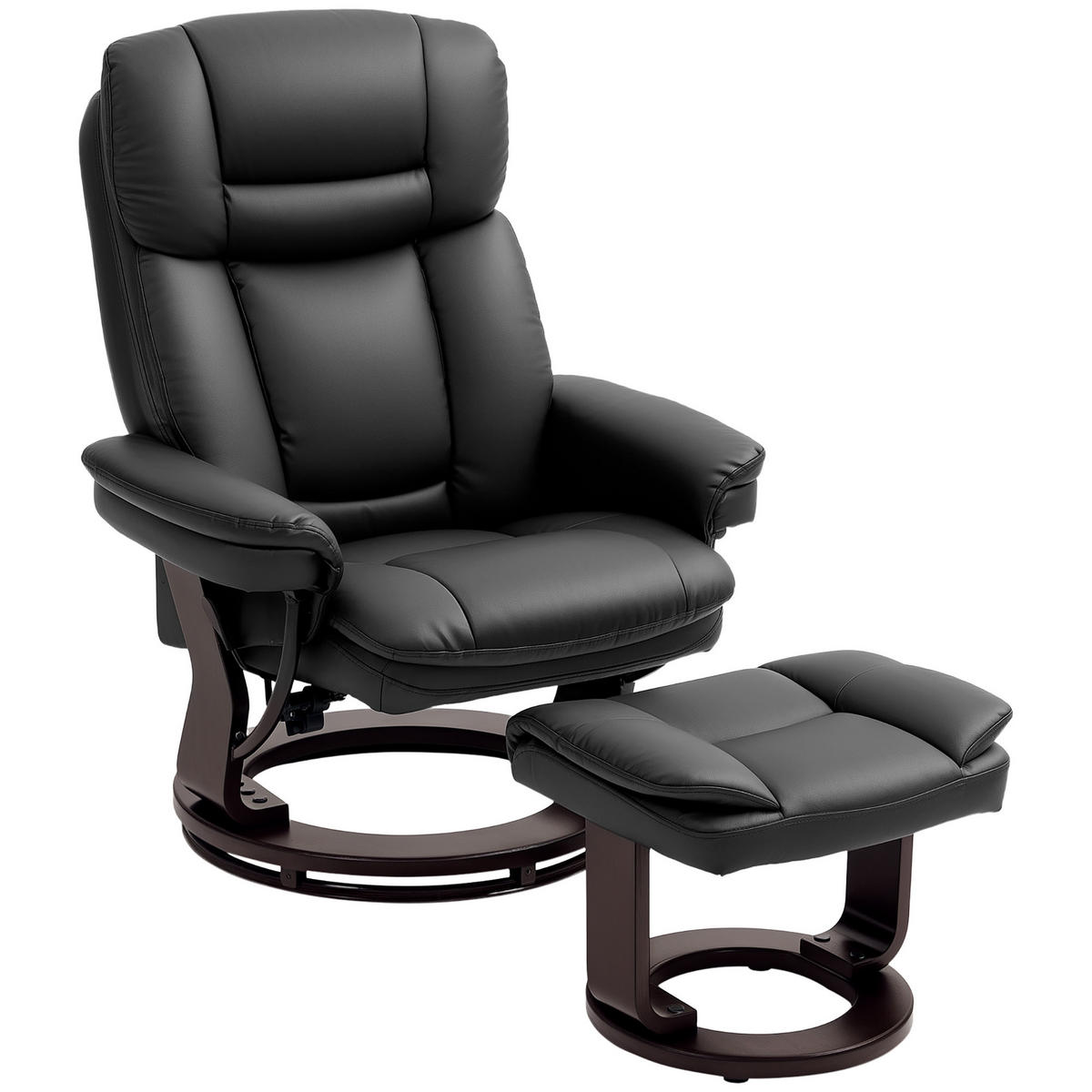 RELAXSESSEL mit Hocker drehbarer Fernsehsessel mit Liegefunktion Taschenfeder - Schwarz, Kunststoff (83/107/86cm) - HOMCOM