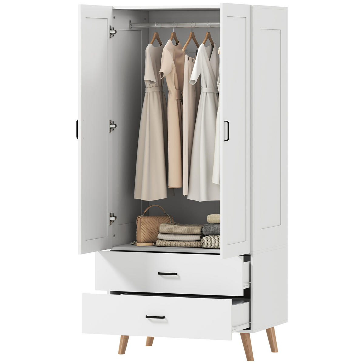 KLEIDERSCHRANK Weiß 80/54/180 cm - Weiß, Holz/Metall (54/180/80cm) - PANGIVO