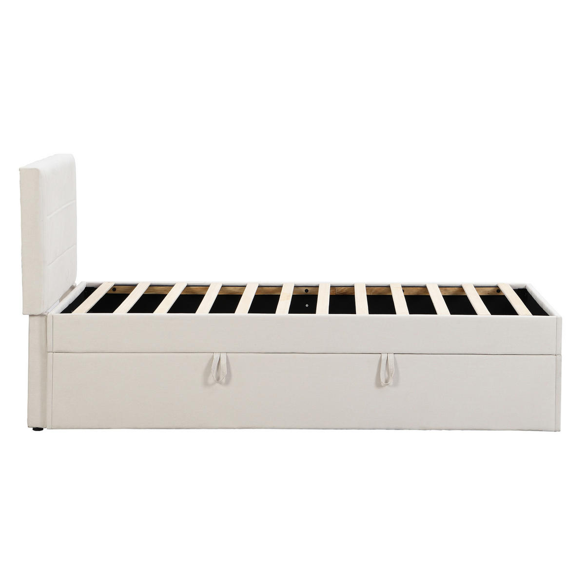 POLSTERBETT 90/200 cm Beige mit Stauraum und Lattenrost aus MDF - Beige, Holzwerkstoff (90/200cm) - OKWISH