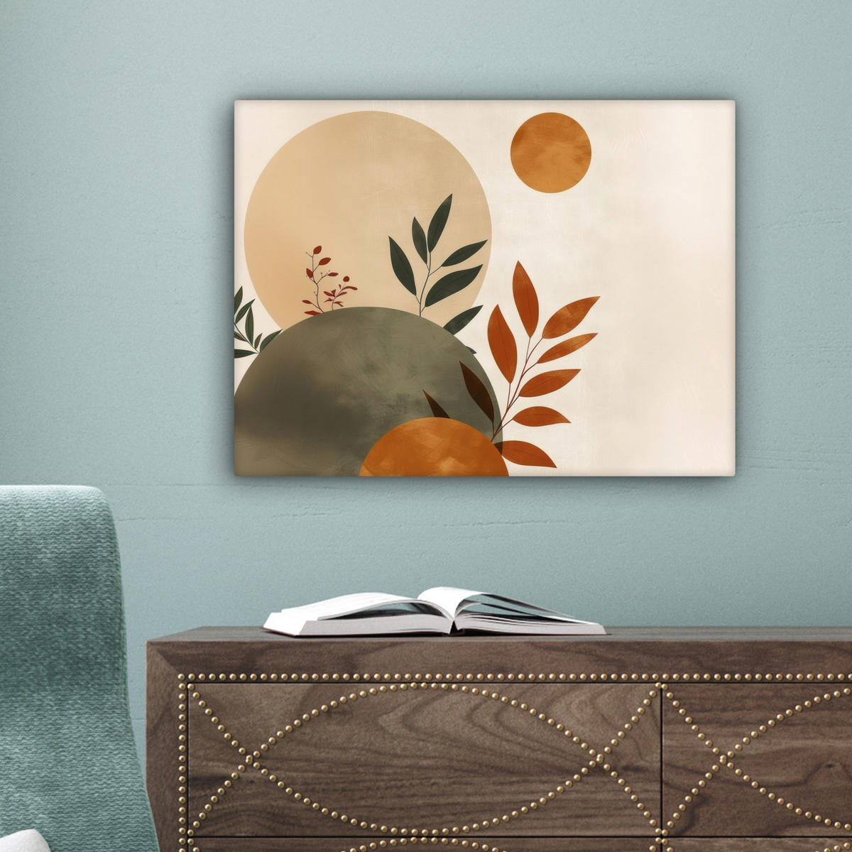 LEINWANDBILD Formen - Rund - Blätter - Beige 40x30 cm - Rostfarben, Textil (40/30cm) - MuchoWow